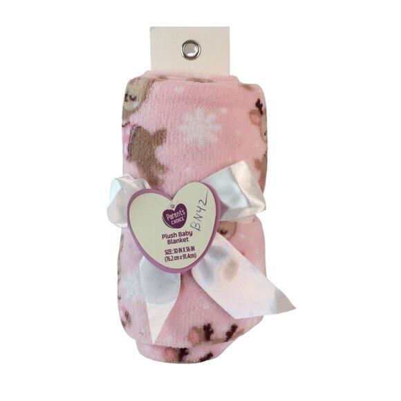 Parents Choice Pink Deer Reindeer Plush Baby Blanket 30"x36" - Picture 2 of 7